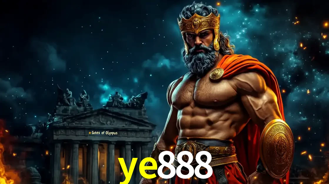 O poderoso Zeus do jogo de slot Gates of Olympus em frente ao seu templo, pronto para lançar multiplicadores divinos e prêmios épicos no cassino online ye888.