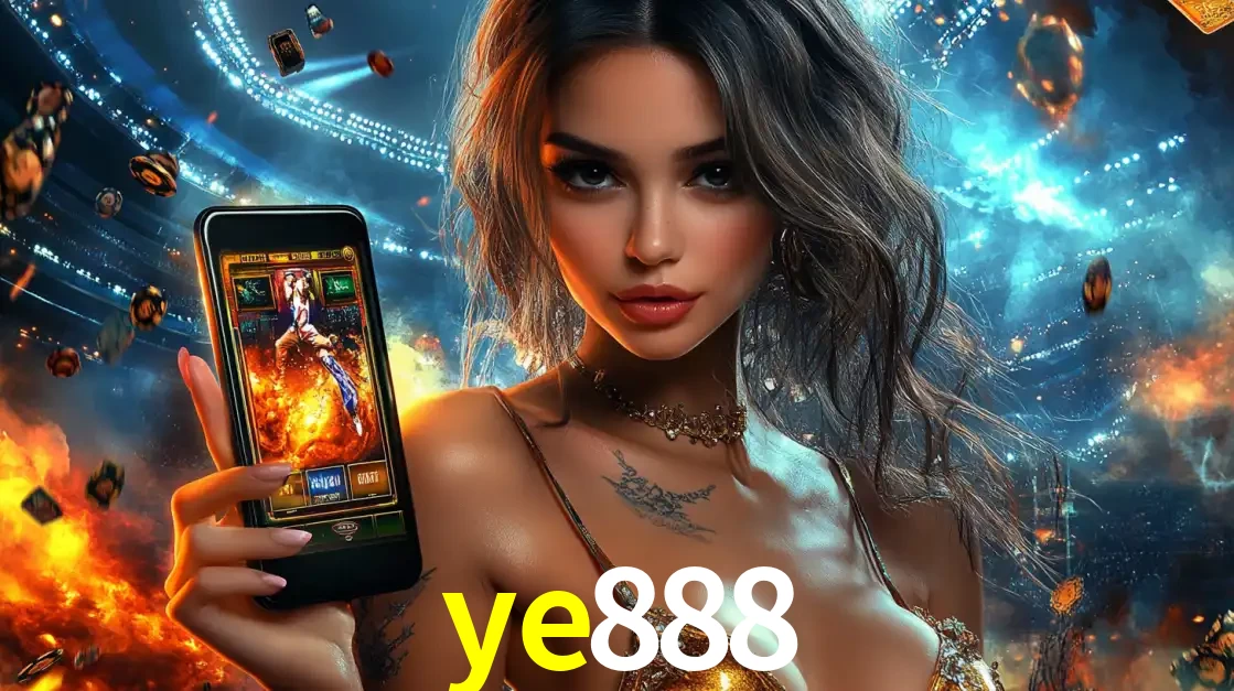 Mulher segurando um celular com um jogo de slot em destaque, tendo como fundo um estádio vibrante, simbolizando a emoção de jogar no cassino móvel ye888.